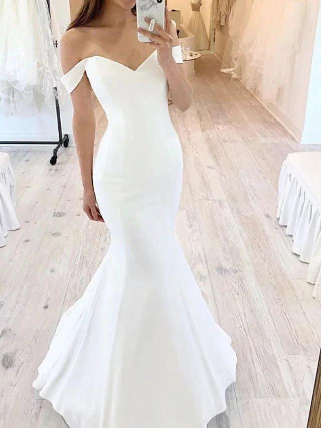 Long Mermaid Off the Shoulder Satin Wedding Dresses (ZD15961)