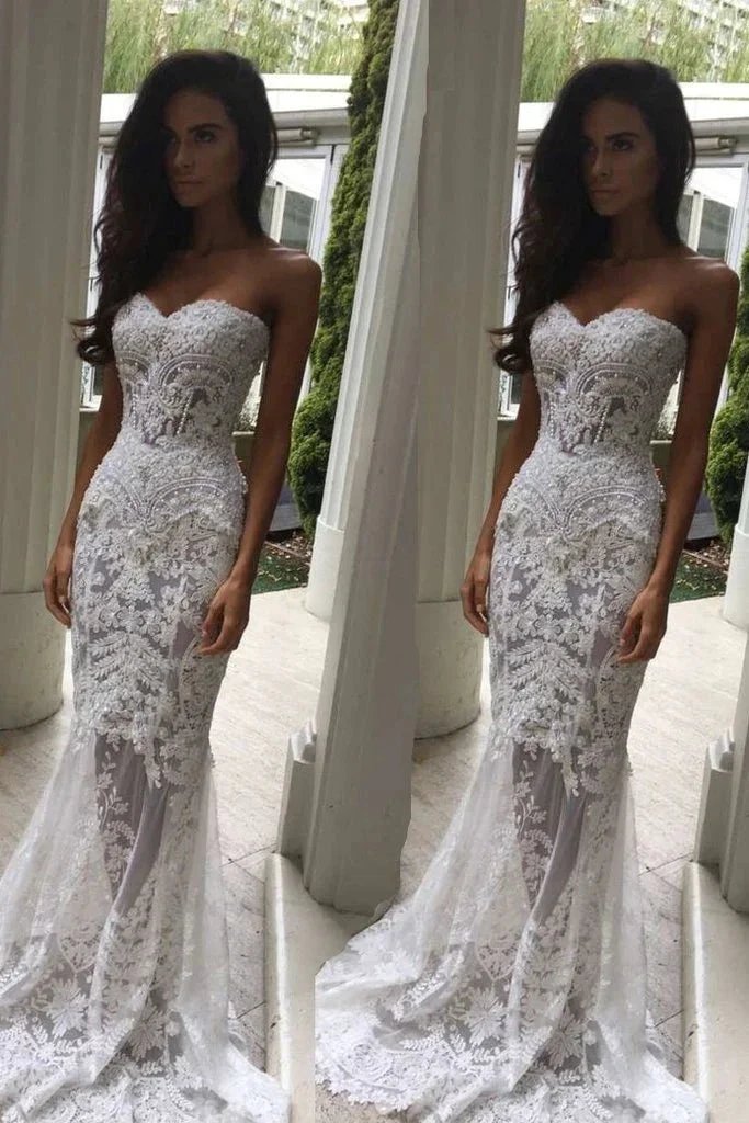 Long Mermaid Sweetheart Lace Wedding Dress (ZD15835)