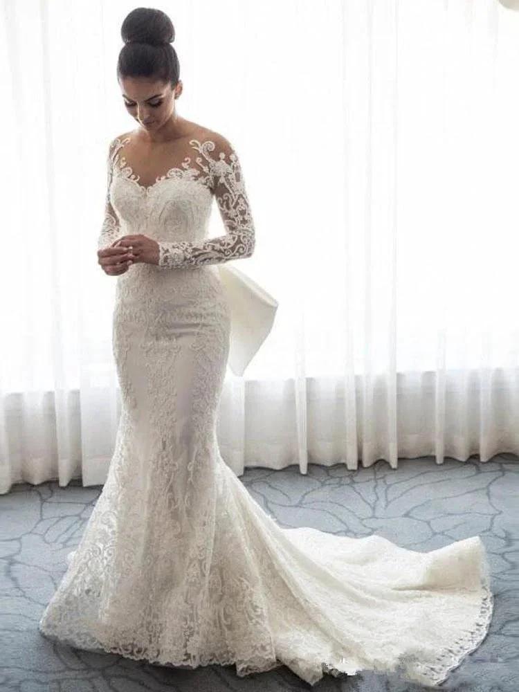 Long Mermaid Sweetheart Lace Wedding Dresses with Sleeves (ZD15906)
