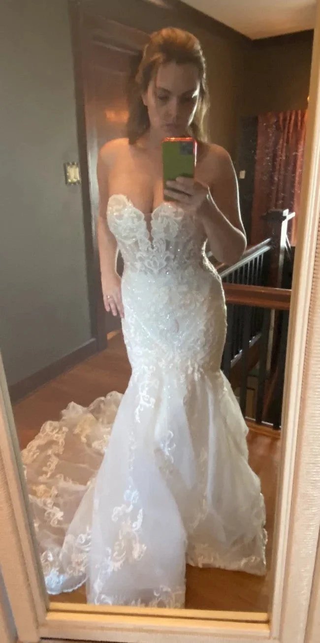 Long Mermaid Sweetheart Tulle Chapel Train Wedding Dress (ZD14423)