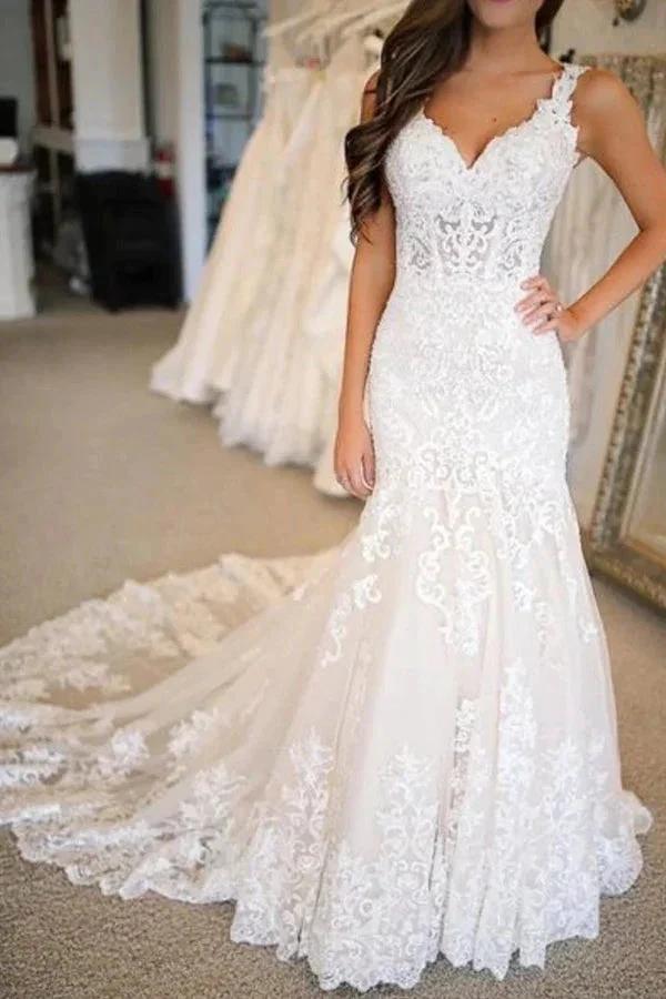 Long Mermaid Sweetheart Wedding Dresses With Appliques Lace (ZD15010)