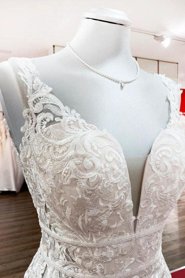 Long Mermaid Tulle Sleeveless Lace Backless Wedding Dress (ZD15255)