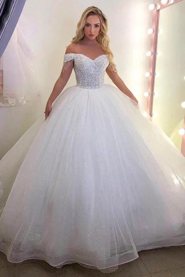 Long Princess off-the-shoulder Tulle Wedding Dress (ZD15115)
