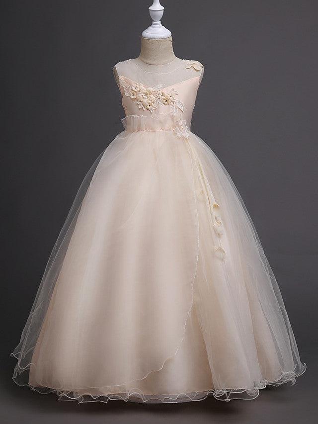 Long Princess Satin Tulle Sleeveless Jewel Neck First Communion Flower Girl D… - photo 3