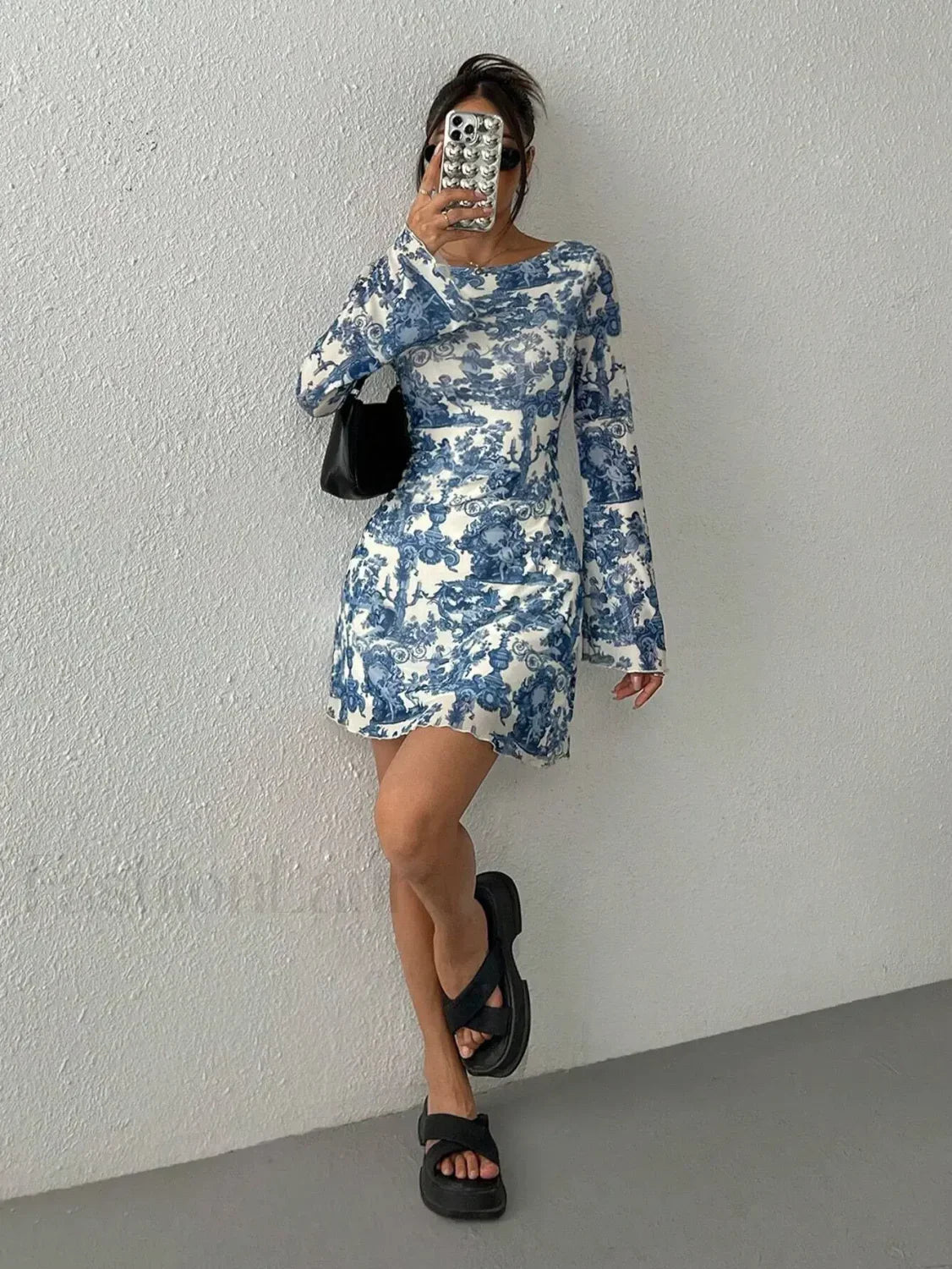 Long-Sleeve Bodycon Floral Dress