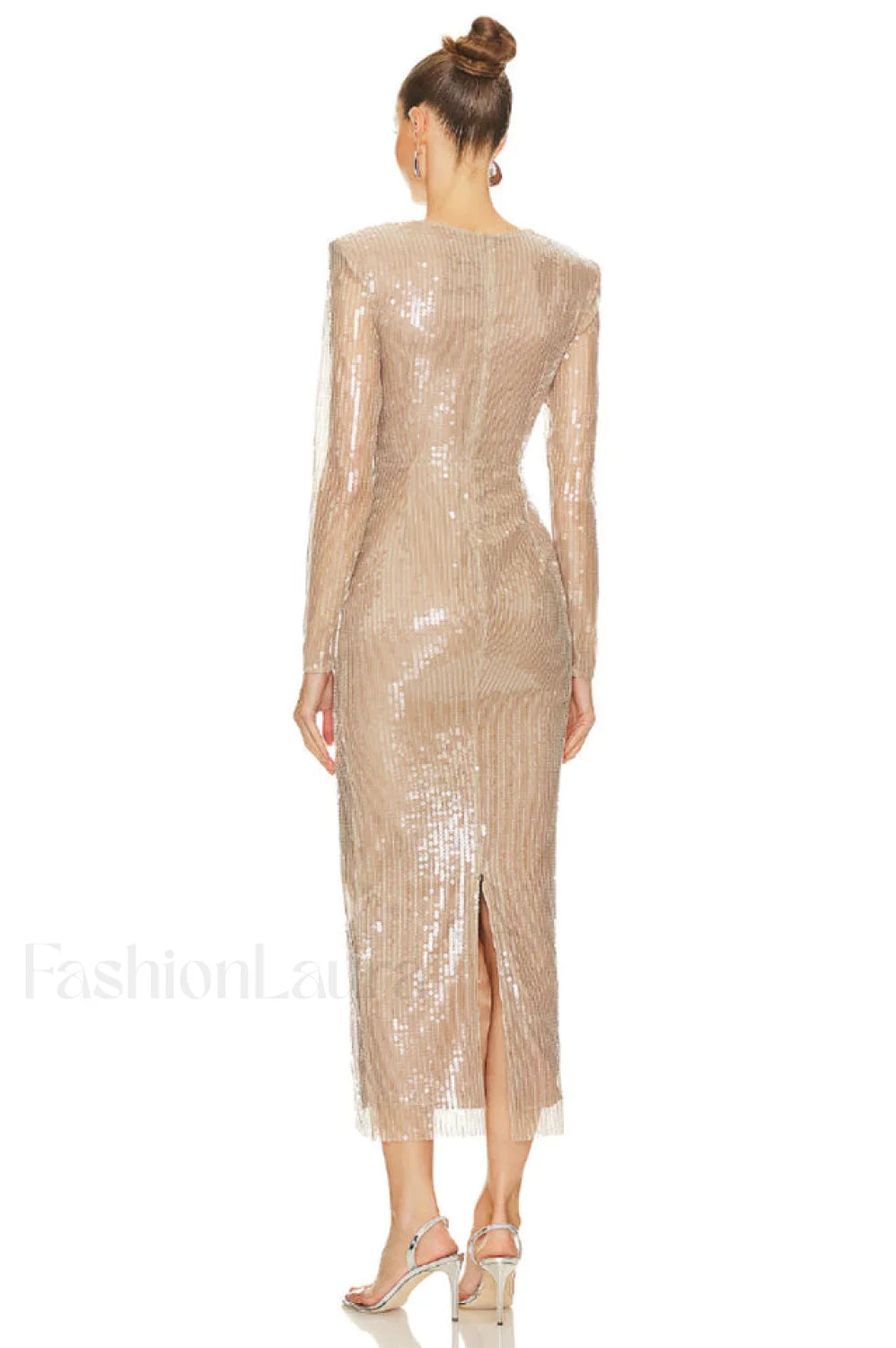 Long Sleeve Flower Charming Sequin Midi Dress