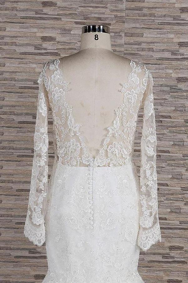 Long Sleeve Mermaid Sweetheart Appliques Lace Backless Wedding Dress (ZD15804)