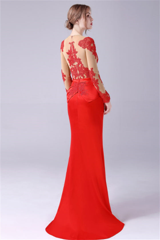 Long sleeves Jewel lace Mermaid Floor-Length mother's dress