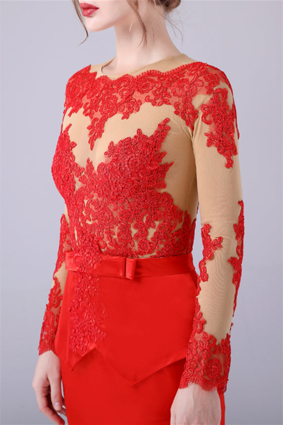 Long sleeves Jewel lace Mermaid Floor-Length mother's dress