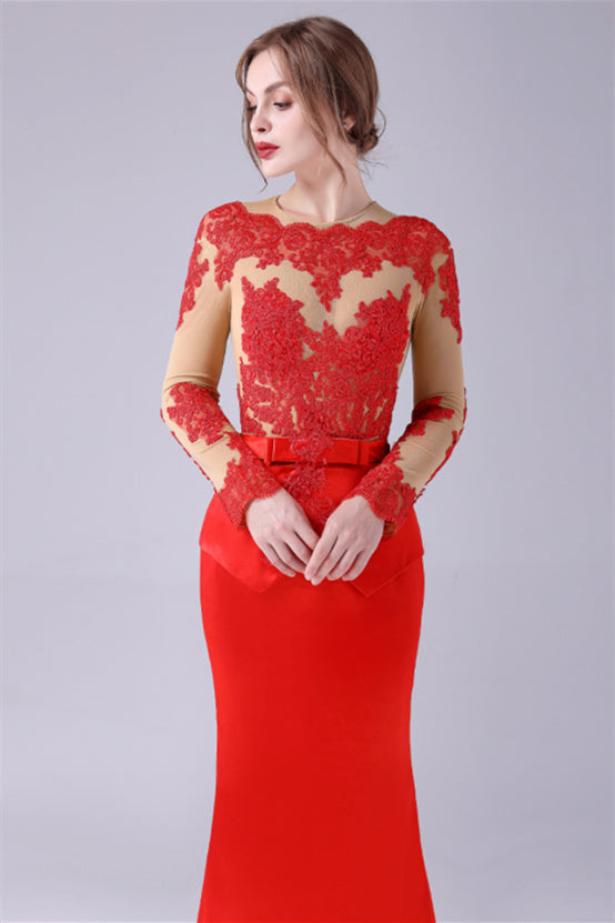 Long sleeves Jewel lace Mermaid Floor-Length mother's dress