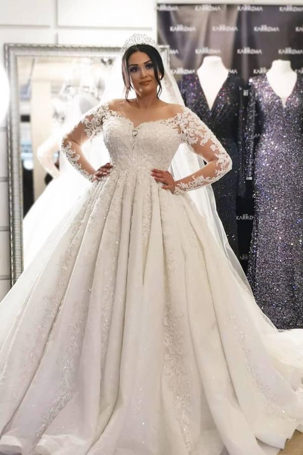 Long Sleeves Lace Plus Size Wedding Dress On Sale (ZD17512)