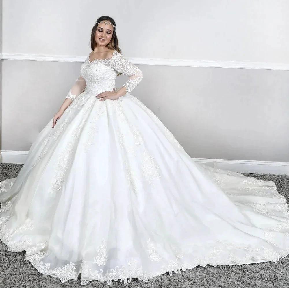 Long Sleeves Lace Square neck puffy Princess Wedding Dress (ZD13816)