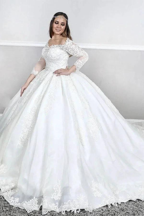 Long Sleeves Lace Square neck puffy Princess Wedding Dress (ZD13816)