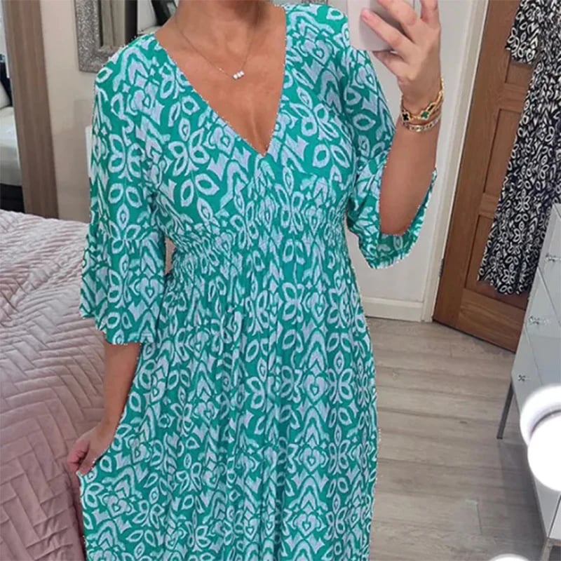 Albina Stylish V-neck Floral Dress for Women Light Breezy Style