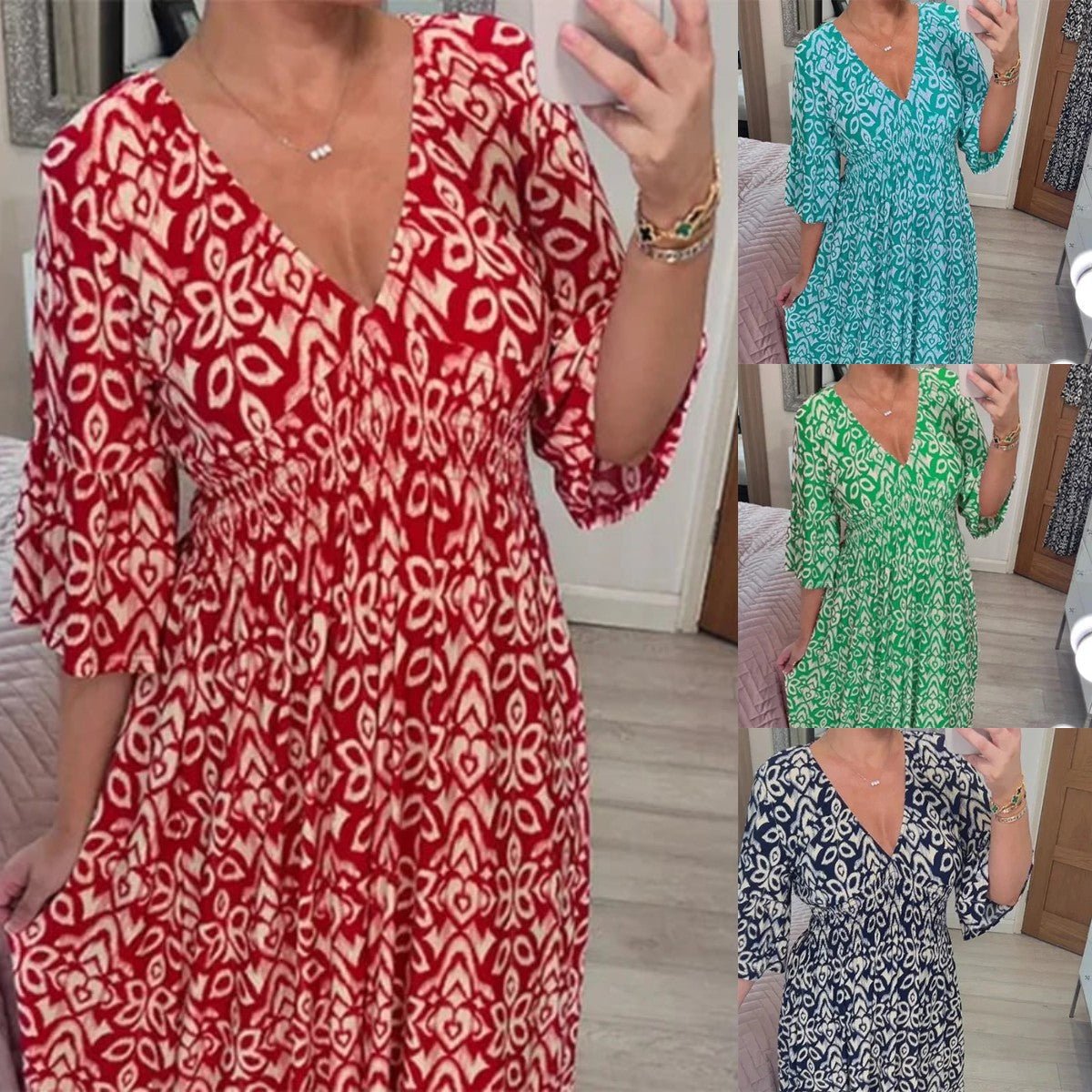 Albina Stylish V-neck Floral Dress for Women Light Breezy Style
