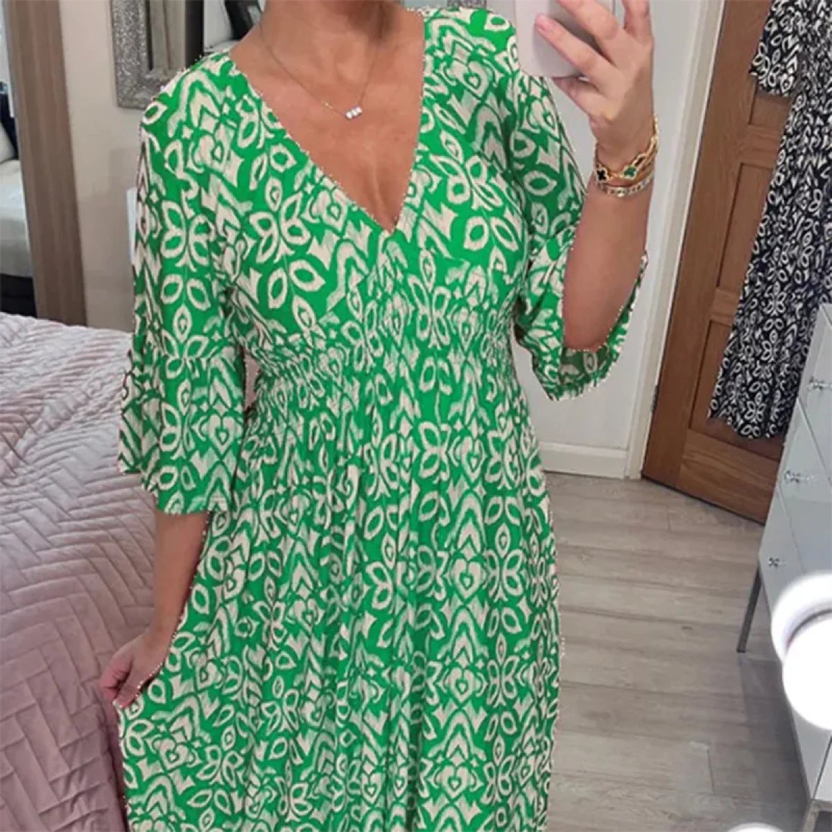 Albina Stylish V-neck Floral Dress for Women Light Breezy Style