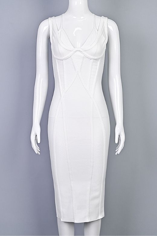 Lucy Bandage Midi Dress - White Pearl