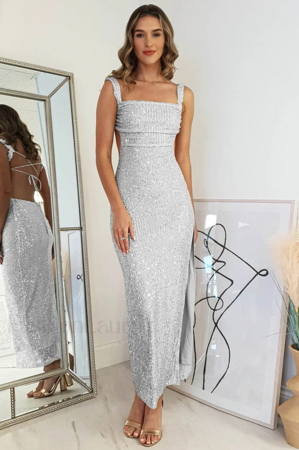 Lulana Sequin Stylish Midi Dress