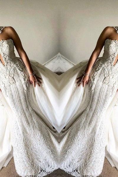 Luxurious High Neck Mermaid Sleeveless Wedding DressNew Arrival Lace Appliques Overskirt Bridal Gown