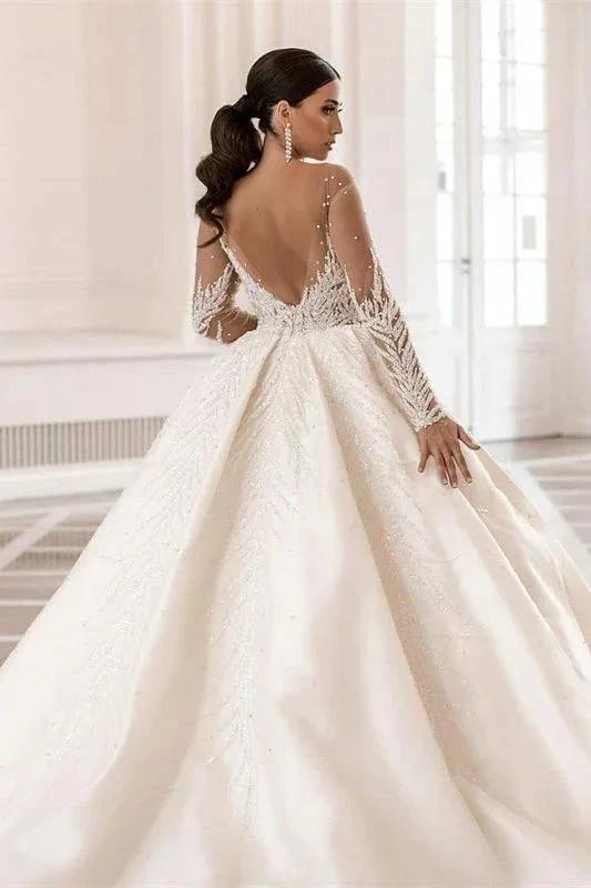 Luxurious Long Sleeves Ball Gown Wedding Dress With Delicate Beads (ZD14695)