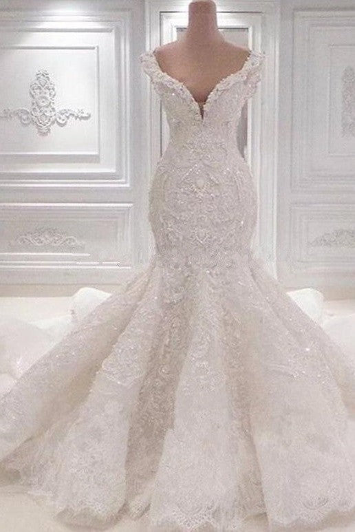 Luxurious Off-the-Shoulder Mermaid Wedding Dress New Arrival Lace AppliquesBridal Gowns