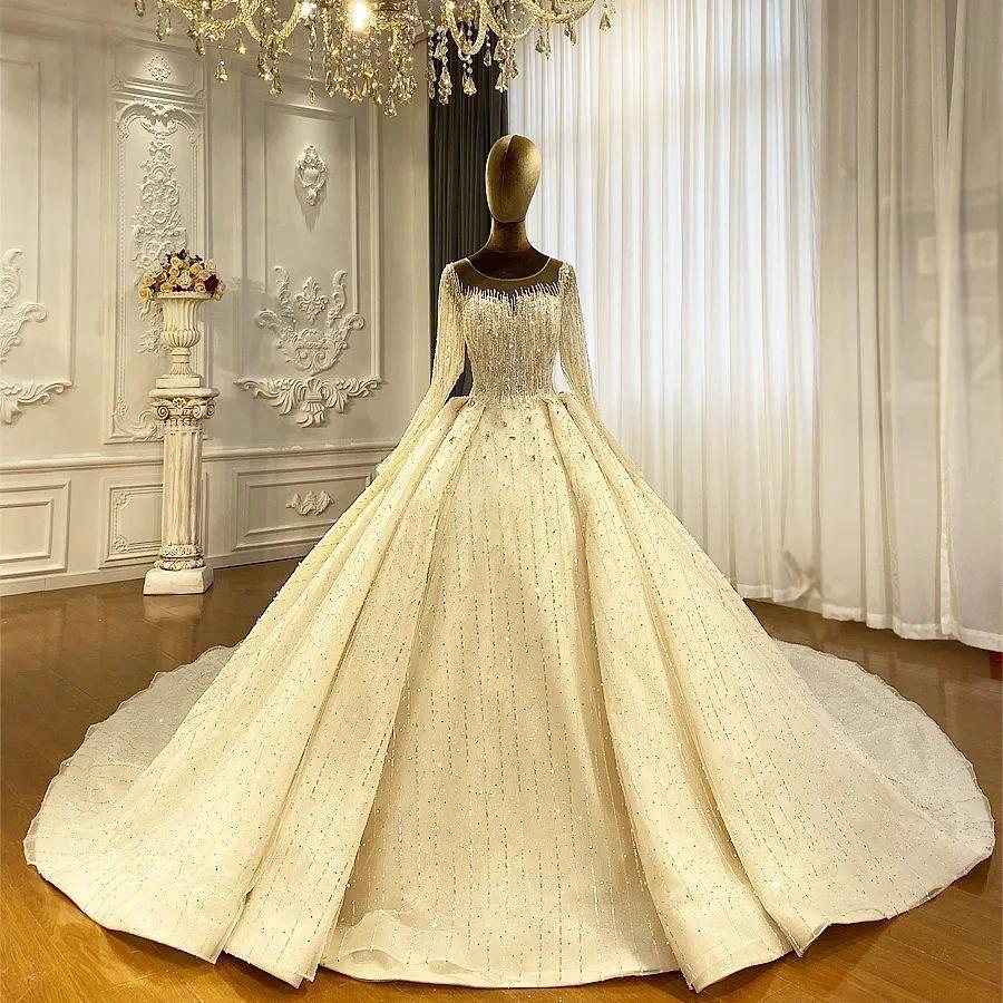Luxurious Princess Ivory Long Sleeves A-line Wedding Dress With Beads (ZD14534) - View 3 | VelvetHem