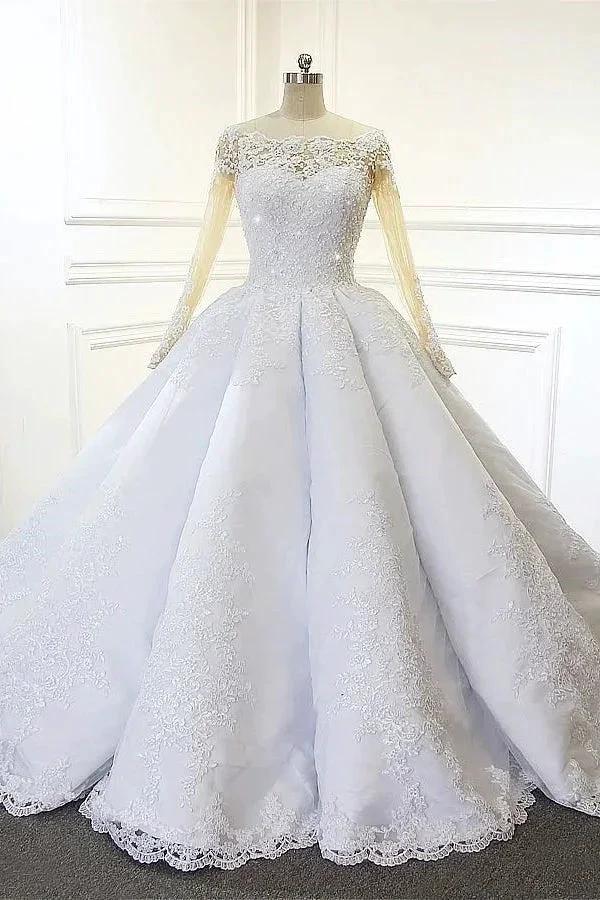 Luxurious Princess White A-line Long Sleeves Lace Wedding Dress (ZD14546)