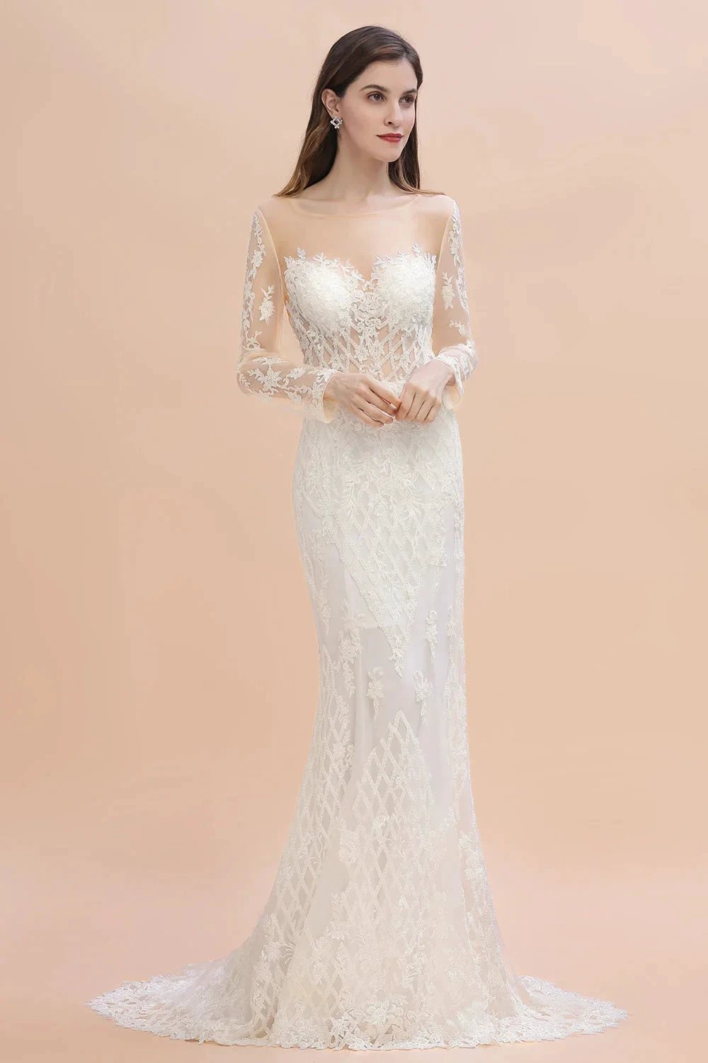 Luxury Beaded Lace Mermaid Wedding Dresses Tulle Appliques Bride Dresses with Detachable Train (ZD14768)
