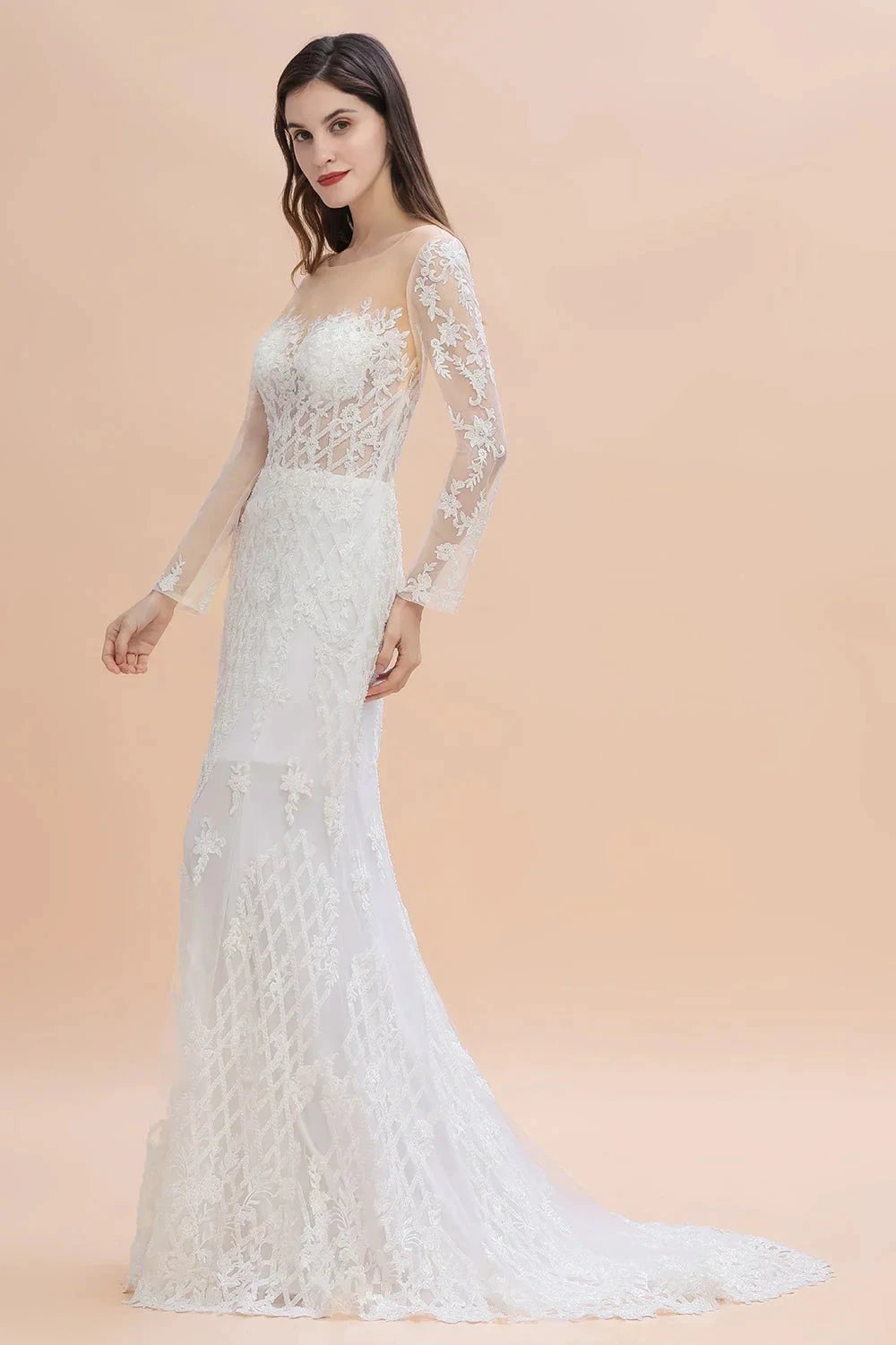 Luxury Beaded Lace Mermaid Wedding Dresses Tulle Appliques Bride Dresses with Detachable Train (ZD14768)