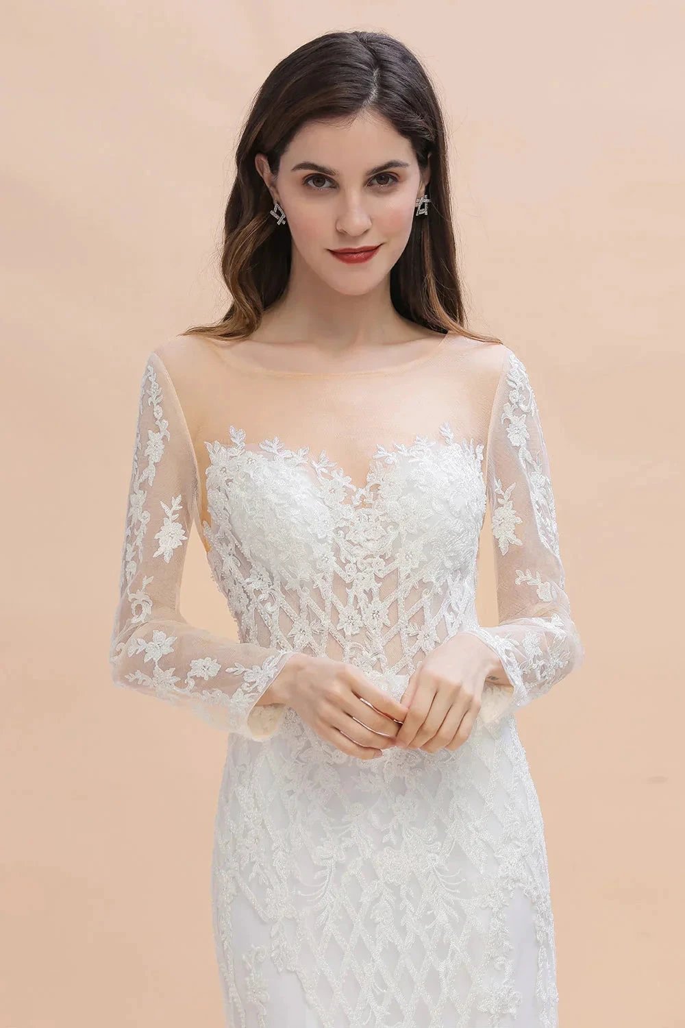 Luxury Beaded Lace Mermaid Wedding Dresses Tulle Appliques Bride Dresses with Detachable Train (ZD14768)