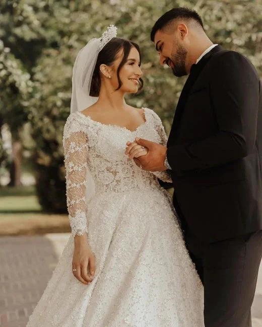 Luxury lace wedding dresses | A line wedding dresses with sleeves (ZD13912) - View 3 | VelvetHem