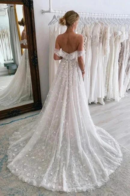 Luxury Long A-Line Off-the-shoulder Lace Wedding Dresses With Glitter (ZD14906)