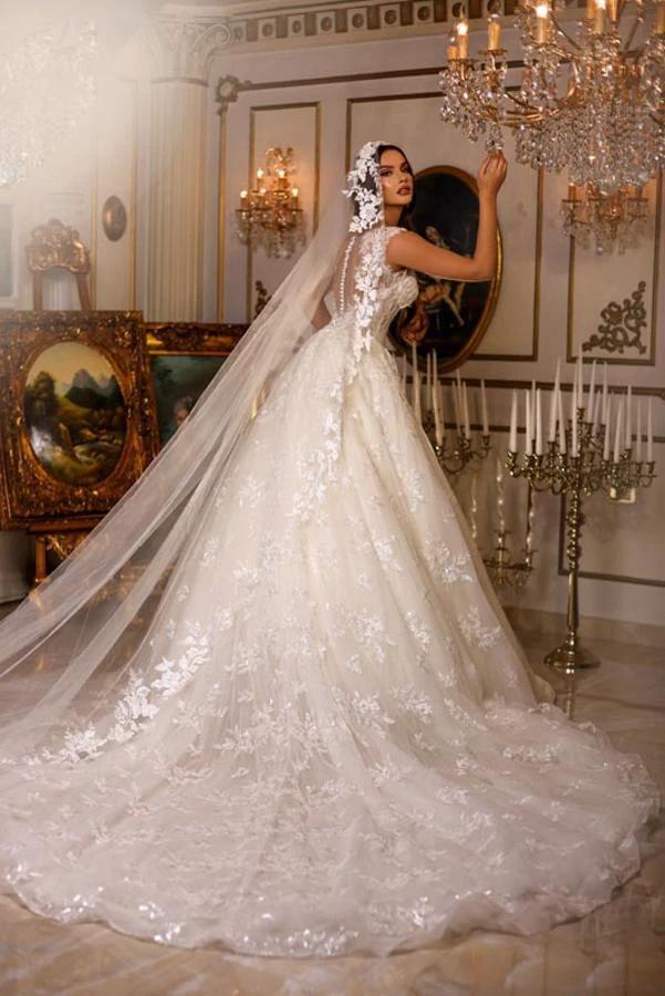 Luxury Long A-line Sweetheart Tulle Lace Open Back Wedding Dresses (ZD16755)