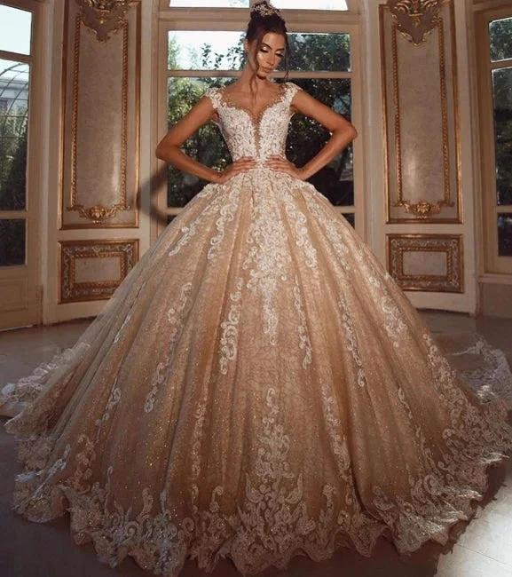 Luxury Long Glitter Wedding Dresses Princess with Lace (ZD16570)
