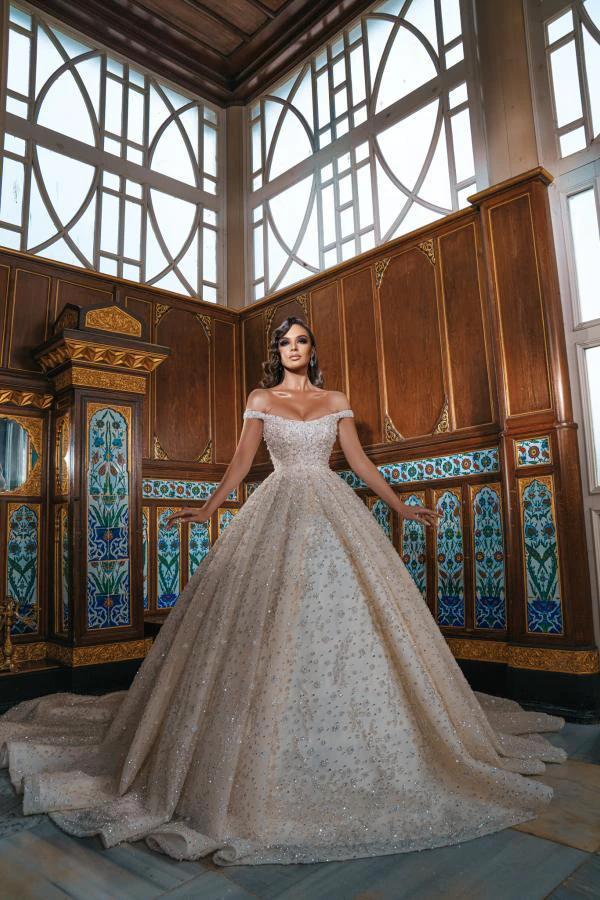 Luxury Long Princess Off-the-shoulder Sequined Wedding Dresses with slit (ZD15197)