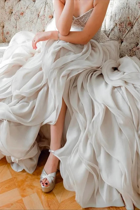 Luxury Sweetheart Spaghetti-Straps Sleeveless Organza Prom Dress A-Line With Lace-Up Back