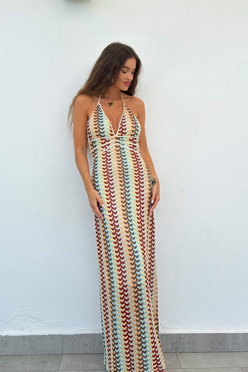 Hilda Statement Halterneck Maxi Dress Made of Crochet Fabric Designer Edit