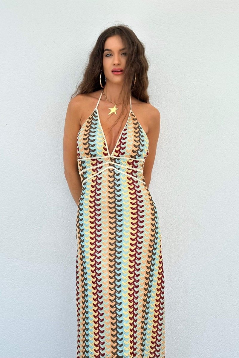 Hilda Statement Halterneck Maxi Dress Made of Crochet Fabric Designer Edit