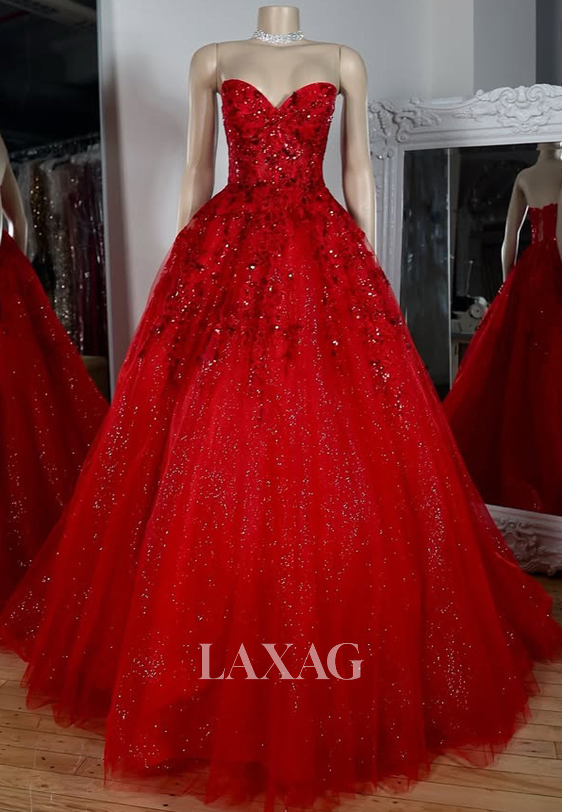 Sweetheart Off-Shoulder Sleeveless A-Line Prom Dress Pleated Applique Glitter-Tulle Party Gowns