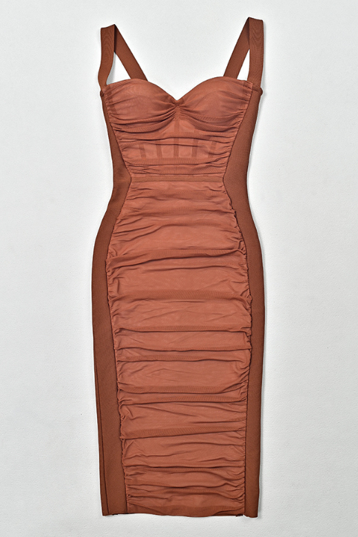Marilyn Bodycon Wrap Midi Dress - Rustic Brown