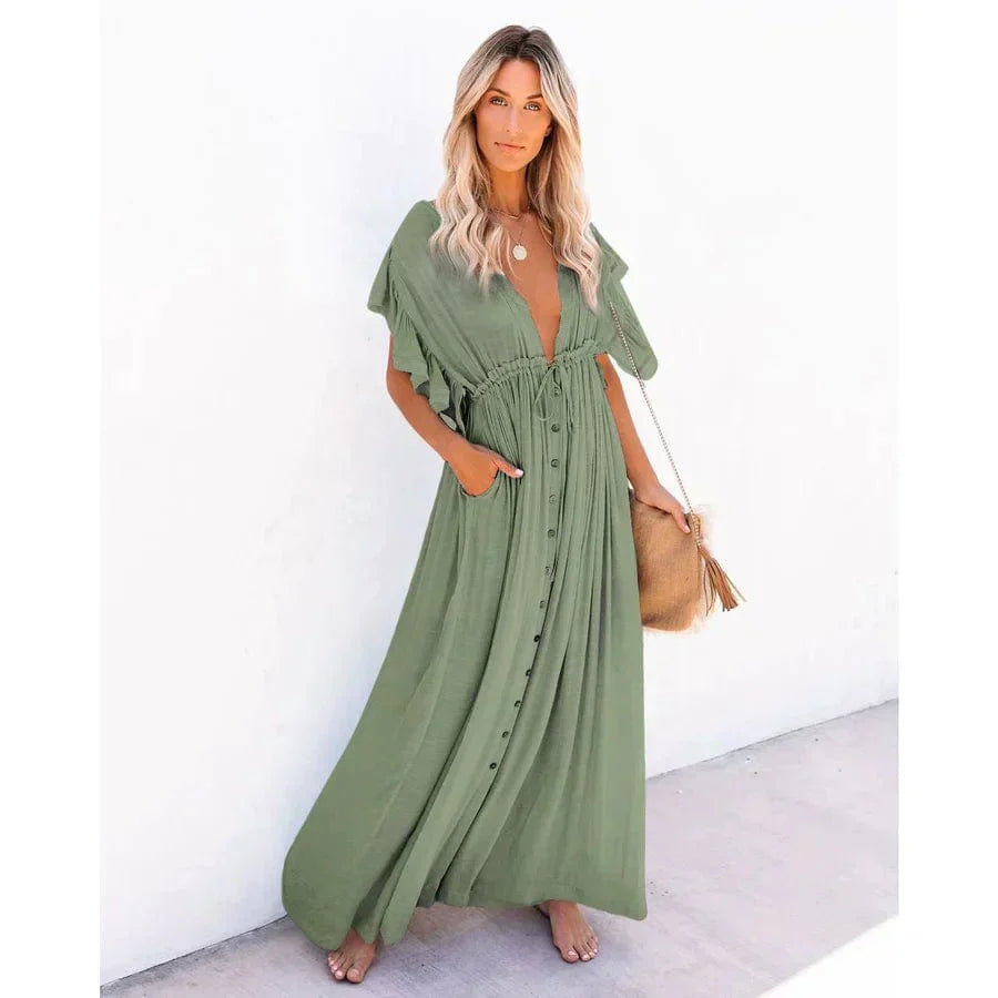 Adair Elevated Maxi Green Ibiza Beach Dress Evening Wear Edit