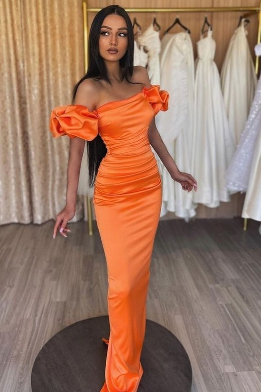 Mermaid Asymmetrical Bubble sleeves Floor-Length Backless Prom Dress
