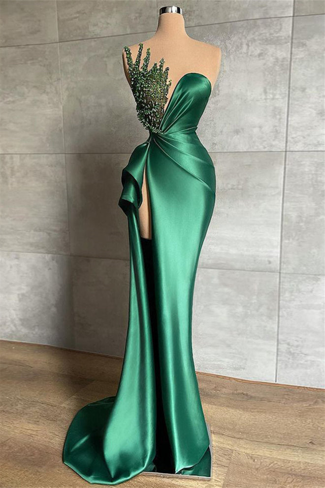Mermaid Asymmetrical High Split Beaded Floor-Length Sleeveless Prom Dress