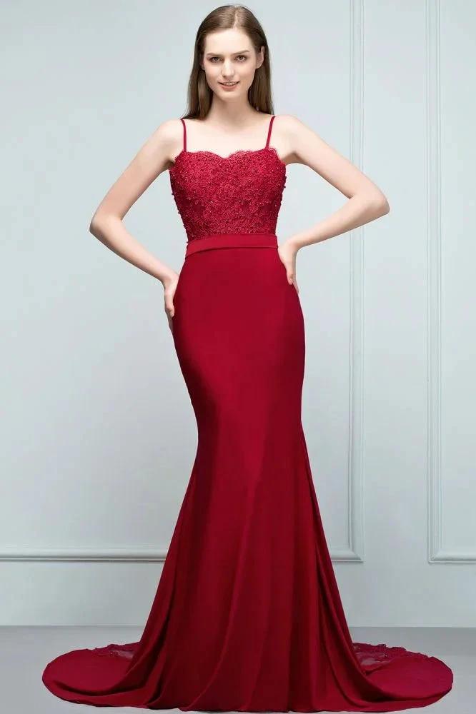 Mermaid Charmeuse Lace Spaghetti-Straps Sweetheart Sleeveless Floor-Length Bridesmaid Dresses with Beads by misshow.com