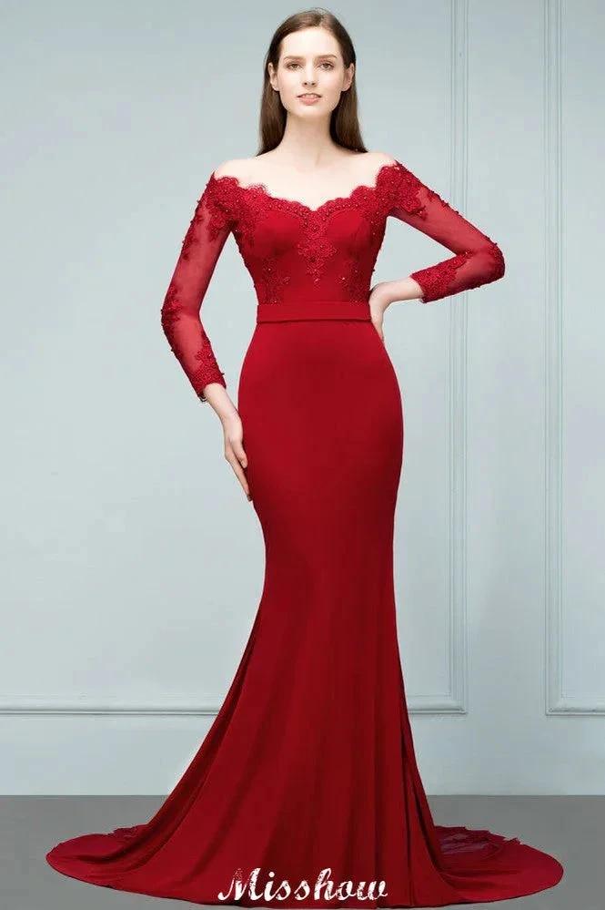 Mermaid Charmeuse Off-the-Shoulder V-Neck Floor-Length Bridesmaid Dress with Appliques (ZD12923)