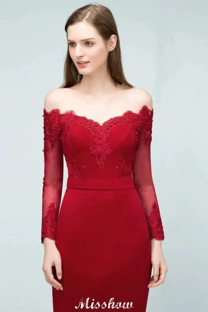 Mermaid Charmeuse Off-the-Shoulder V-Neck Floor-Length Bridesmaid Dress with Appliques (ZD12923)