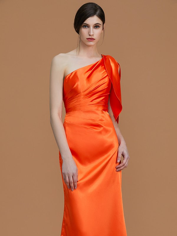 Mermaid Gorgeous One-Shoulder Sleeveless Ruched Satin Bridesmaid Dresses
