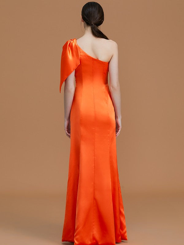 Mermaid Gorgeous One-Shoulder Sleeveless Ruched Satin Bridesmaid Dresses