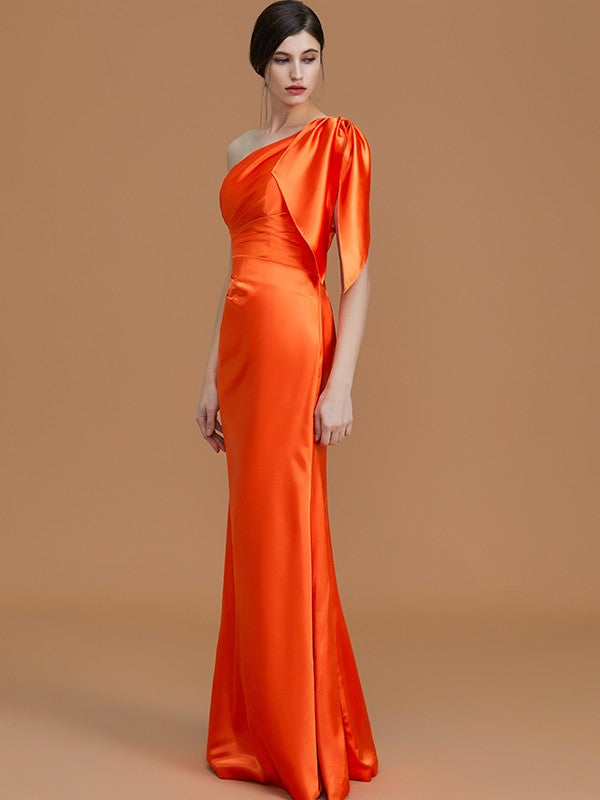 Mermaid Gorgeous One-Shoulder Sleeveless Ruched Satin Bridesmaid Dresses