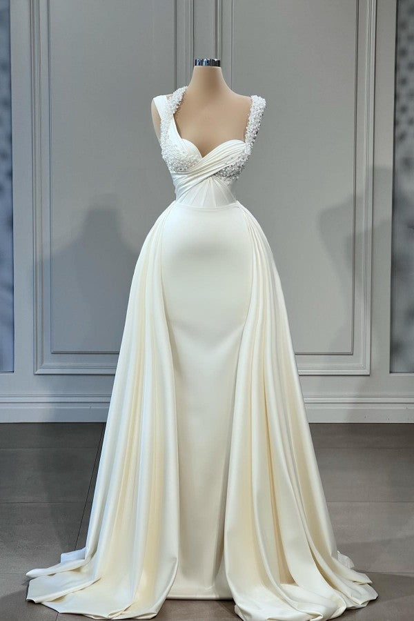 Mermaid Halter Sweetheart Beaded Floor-Length Sleeveless With Side Train Prom Dress